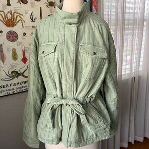 GAP Quilted Utility Belted Jacket In Green Dollar